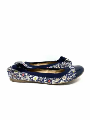 J Crew Women's Navy Print Ballet Patent Leather Floral Size 6.5 Flats