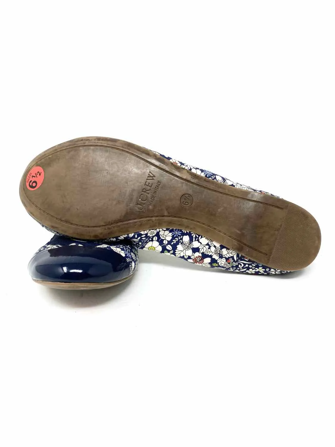 J Crew Women's Navy Print Ballet Patent Leather Floral Size 6.5 Flats
