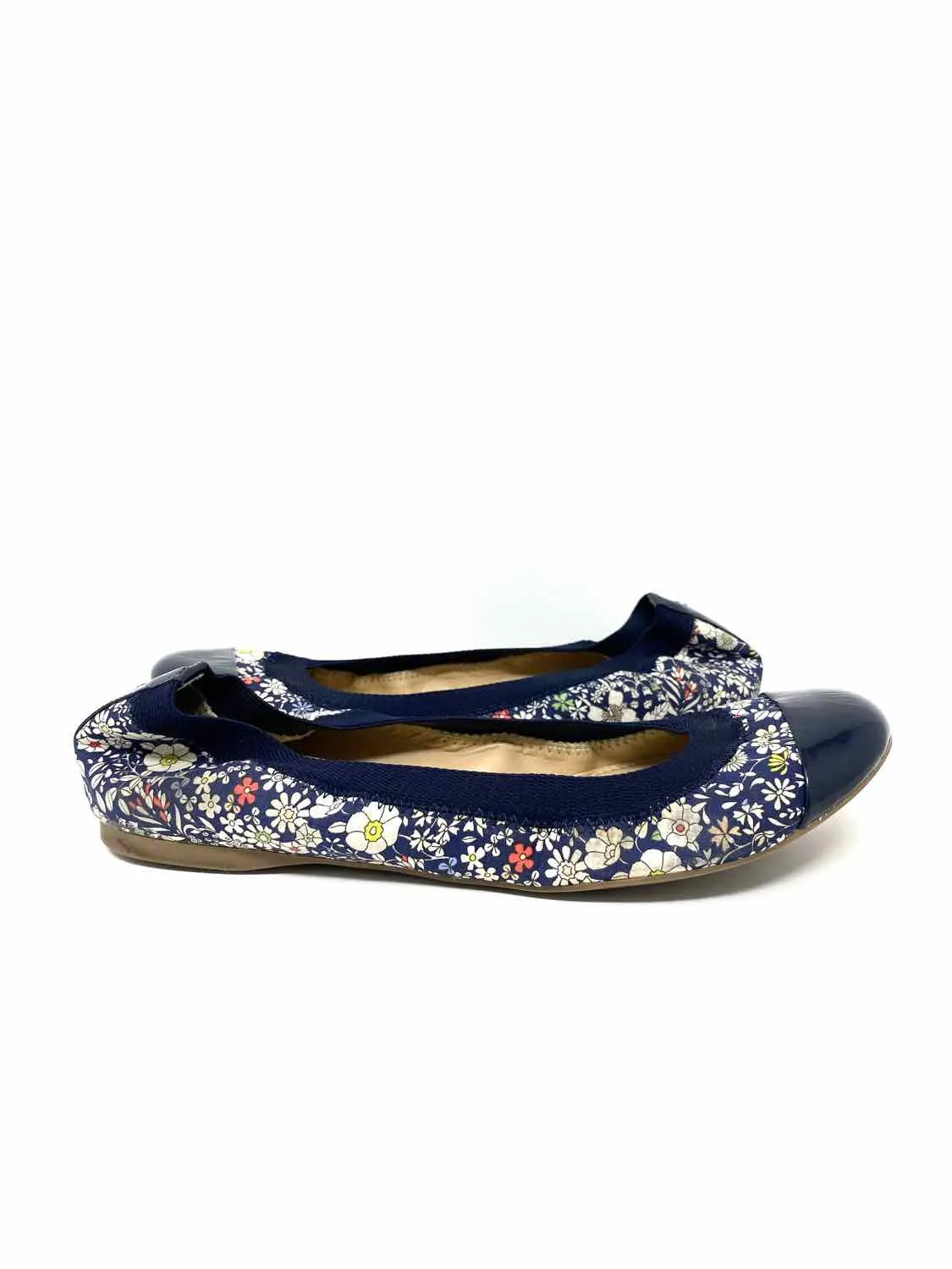 J Crew Women's Navy Print Ballet Patent Leather Floral Size 6.5 Flats