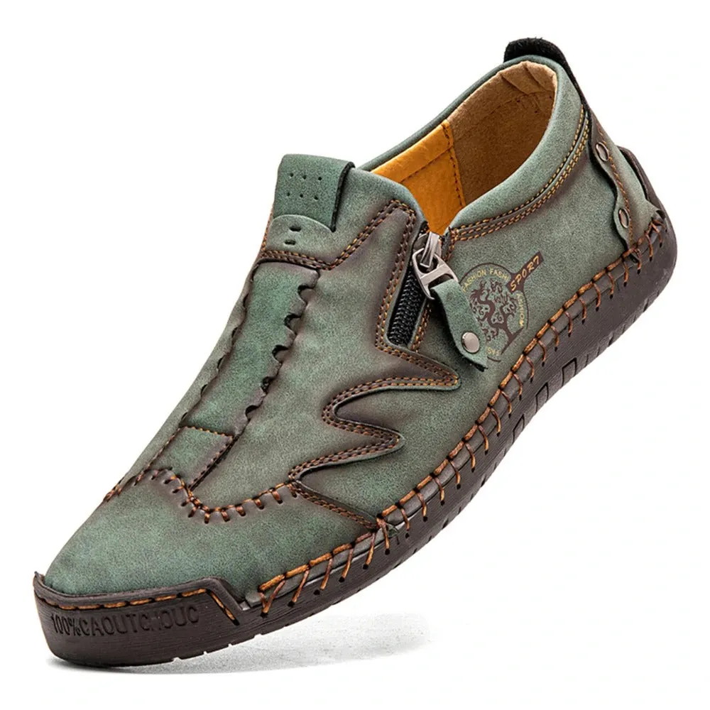 Kaegreel Men Microfiber Leather Side-zip Soft Sole Hand-stitched Shoes Casual Shoes