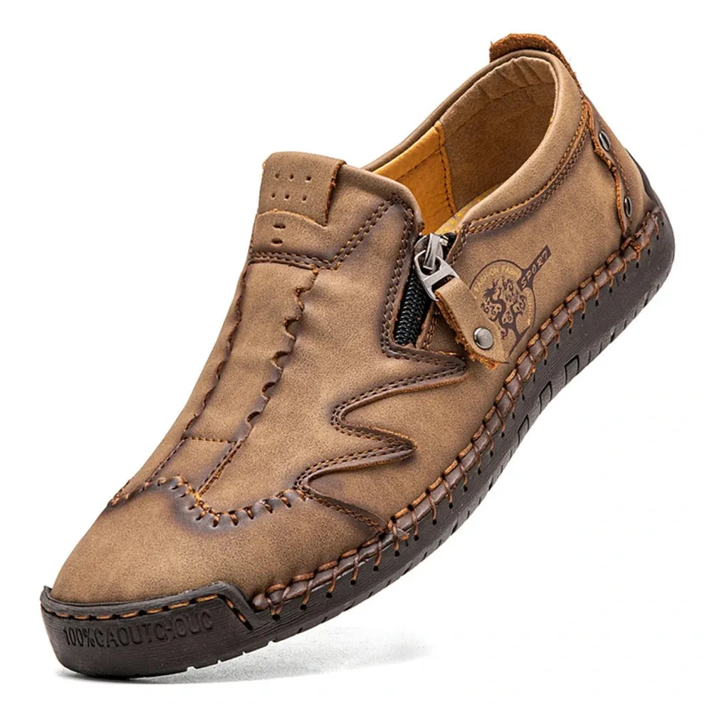 Kaegreel Men Microfiber Leather Side-zip Soft Sole Hand-stitched Shoes Casual Shoes