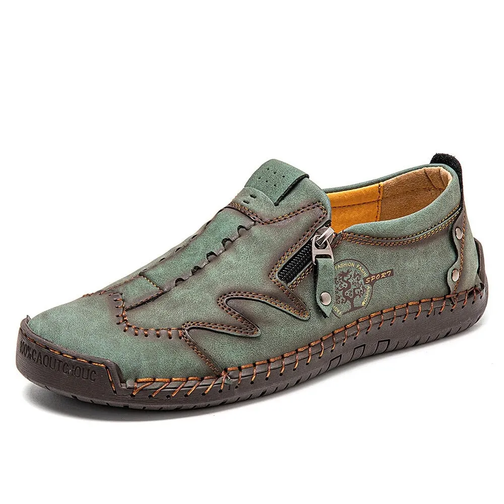 Kaegreel Men Microfiber Leather Side-zip Soft Sole Hand-stitched Shoes Casual Shoes