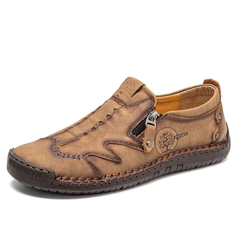 Kaegreel Men Microfiber Leather Side-zip Soft Sole Hand-stitched Shoes Casual Shoes