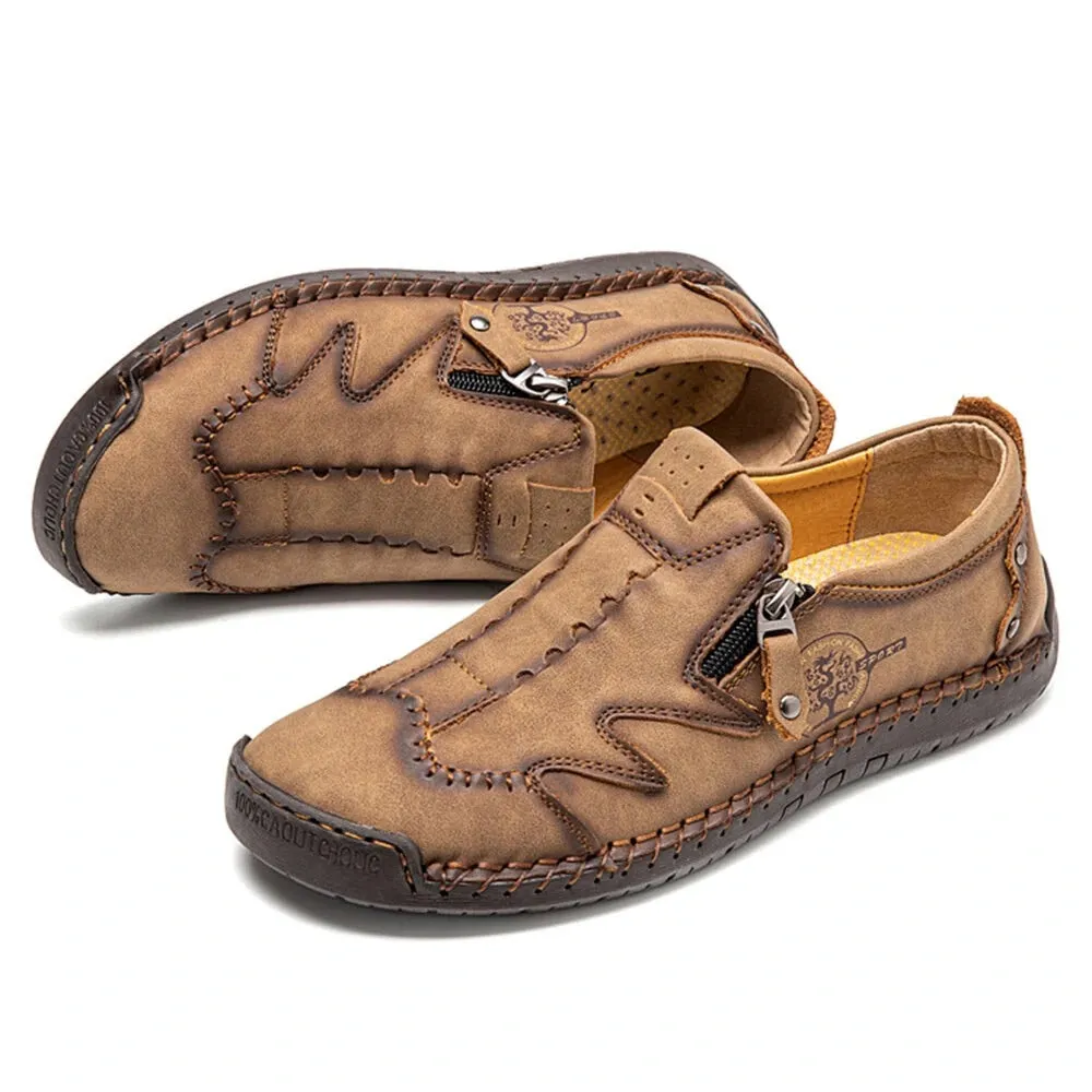 Kaegreel Men Microfiber Leather Side-zip Soft Sole Hand-stitched Shoes Casual Shoes