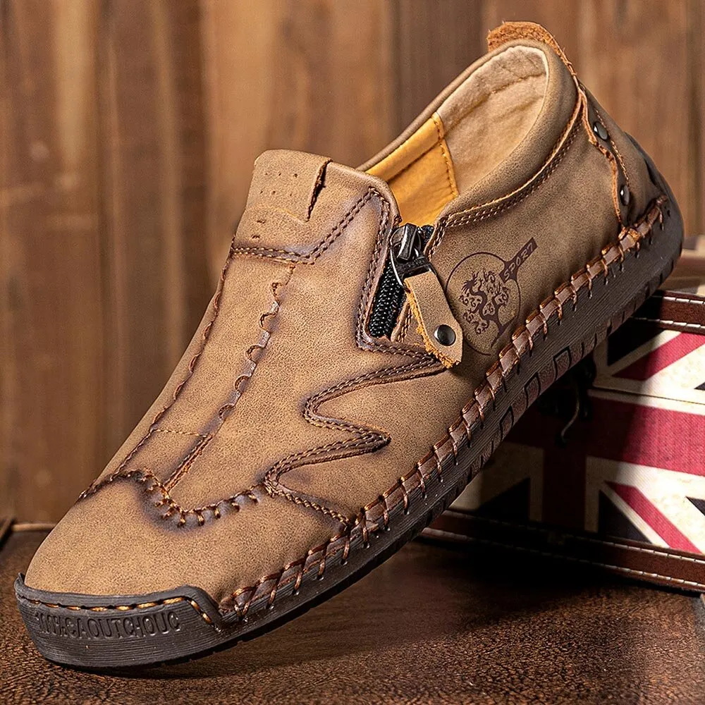 Kaegreel Men Microfiber Leather Side-zip Soft Sole Hand-stitched Shoes Casual Shoes