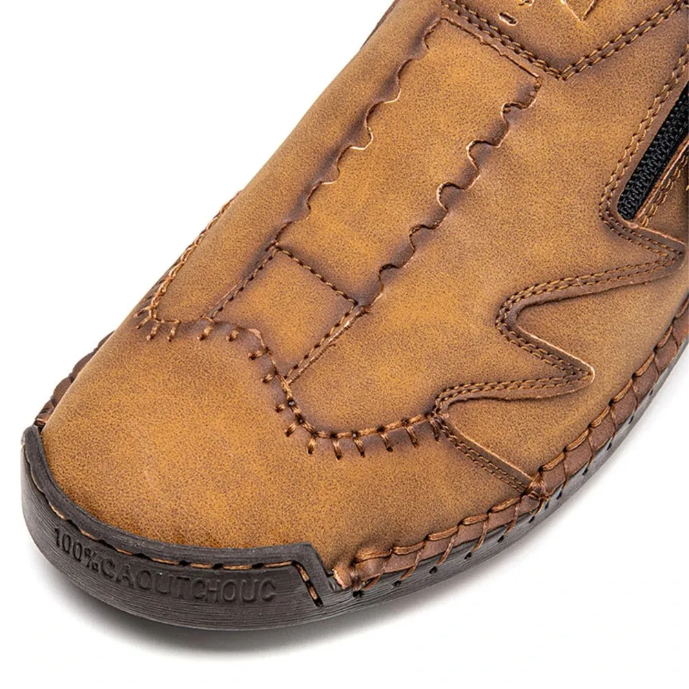 Kaegreel Men Microfiber Leather Side-zip Soft Sole Hand-stitched Shoes Casual Shoes