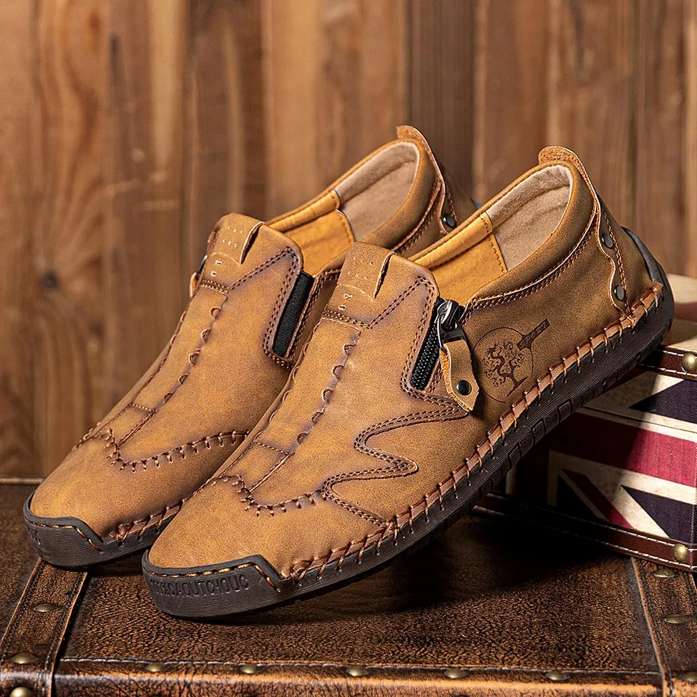 Kaegreel Men Microfiber Leather Side-zip Soft Sole Hand-stitched Shoes Casual Shoes