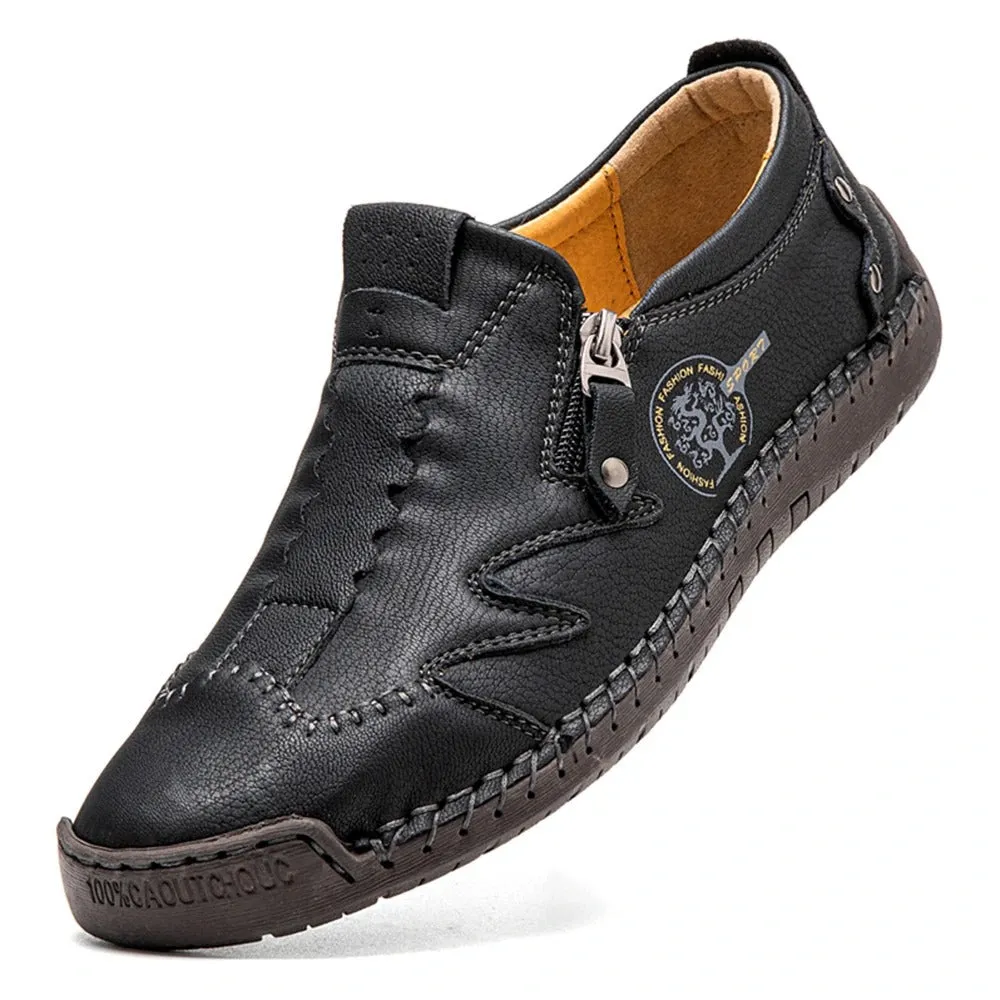 Kaegreel Men Microfiber Leather Side-zip Soft Sole Hand-stitched Shoes Casual Shoes