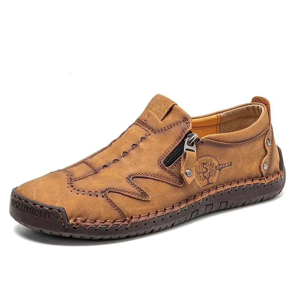 Kaegreel Men Microfiber Leather Side-zip Soft Sole Hand-stitched Shoes Casual Shoes