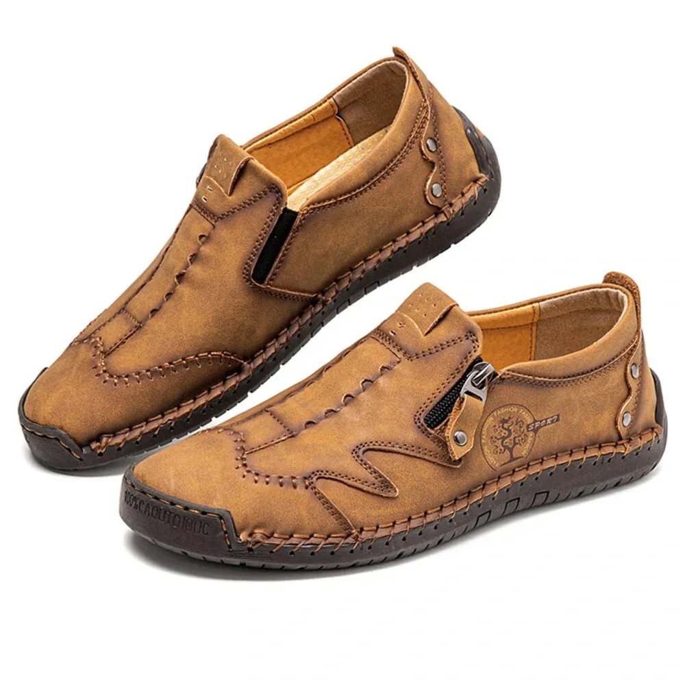Kaegreel Men Microfiber Leather Side-zip Soft Sole Hand-stitched Shoes Casual Shoes