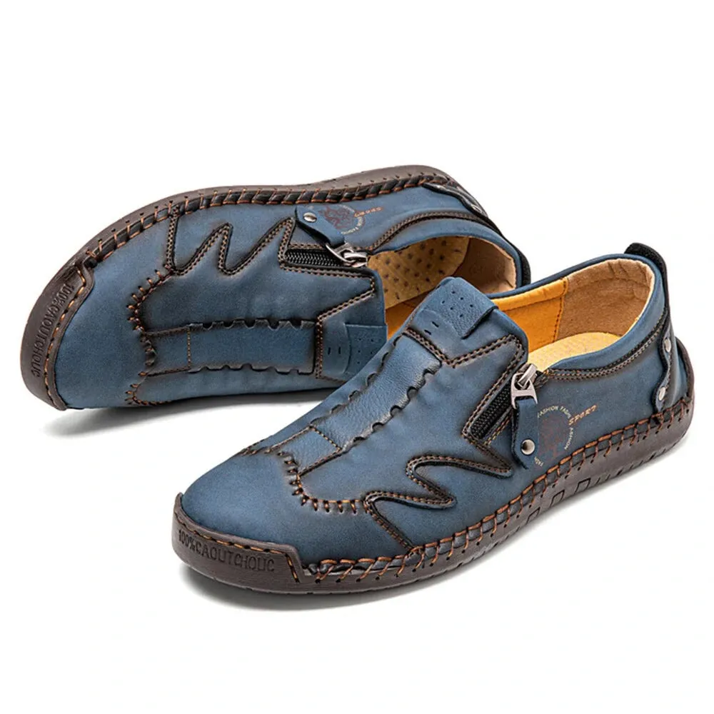 Kaegreel Men Microfiber Leather Side-zip Soft Sole Hand-stitched Shoes Casual Shoes