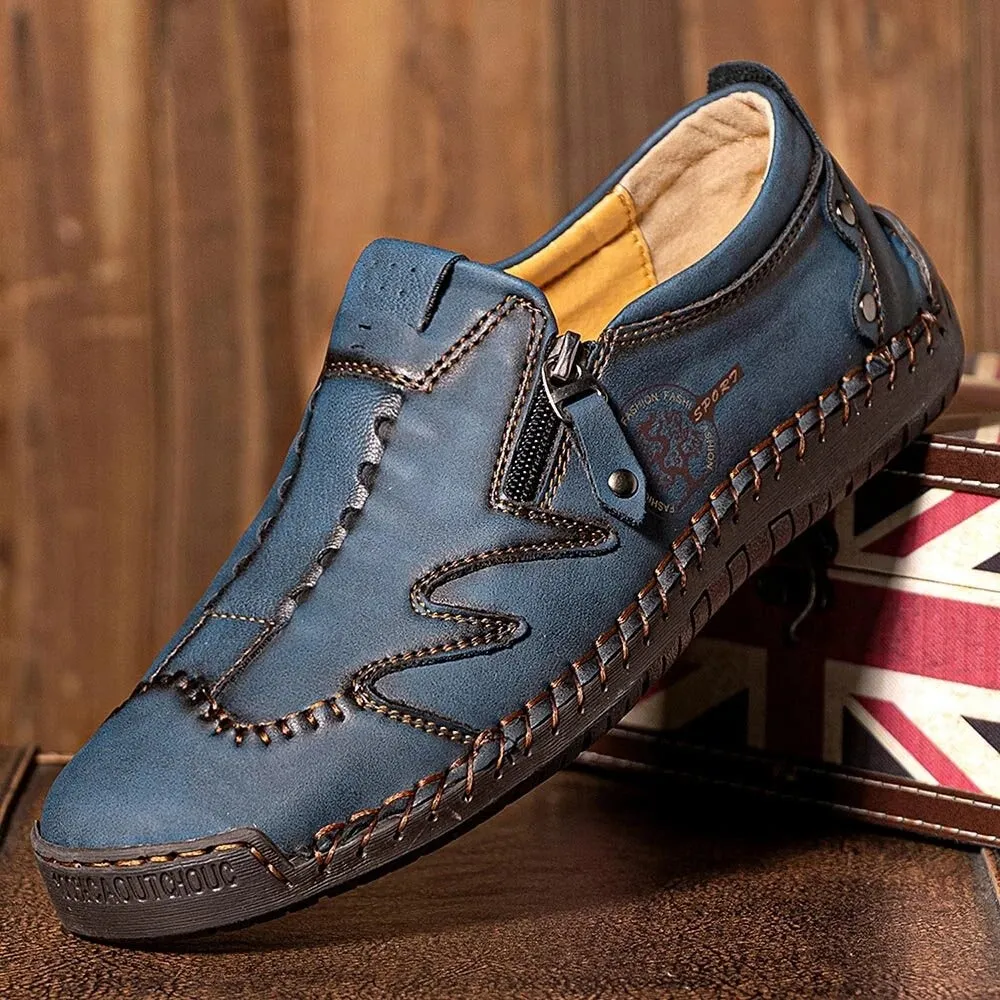 Kaegreel Men Microfiber Leather Side-zip Soft Sole Hand-stitched Shoes Casual Shoes