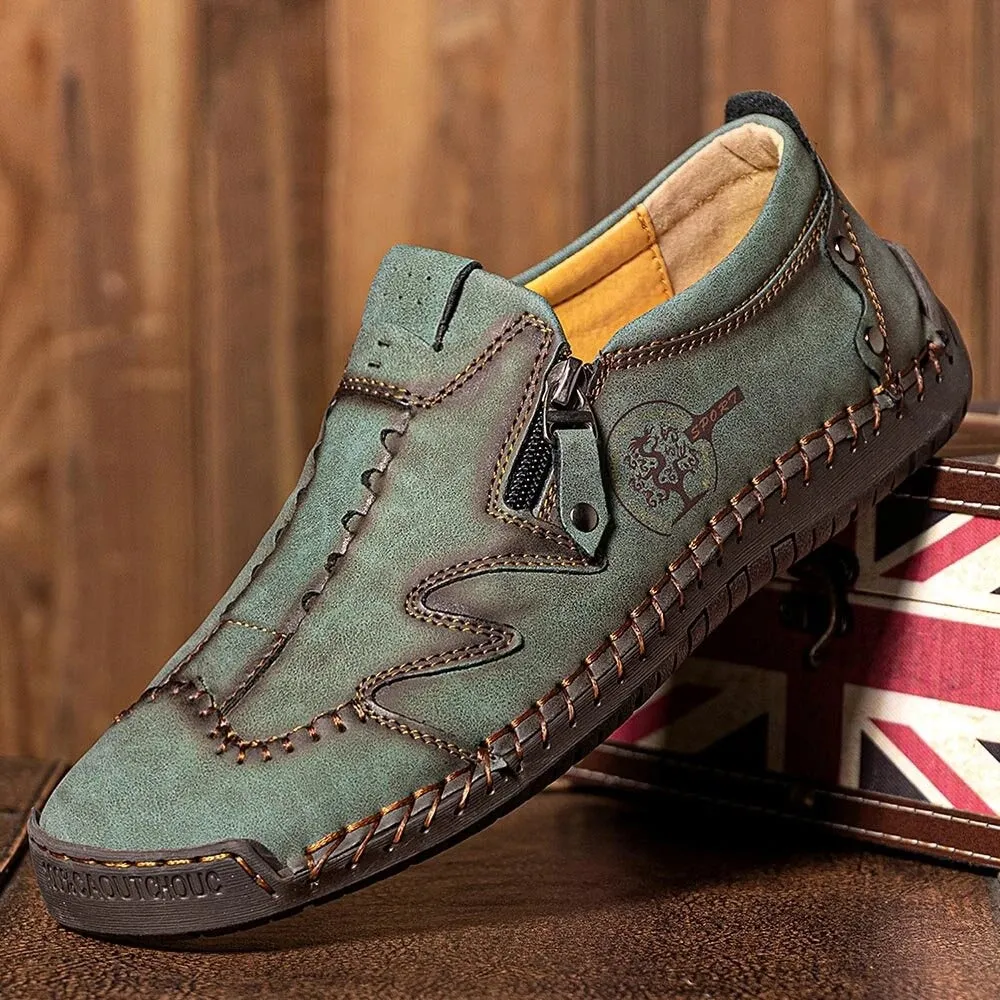 Kaegreel Men Microfiber Leather Side-zip Soft Sole Hand-stitched Shoes Casual Shoes