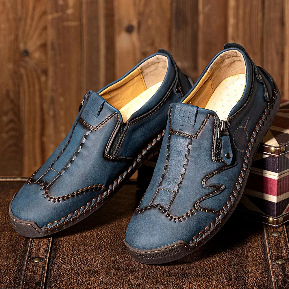 Kaegreel Men Microfiber Leather Side-zip Soft Sole Hand-stitched Shoes Casual Shoes