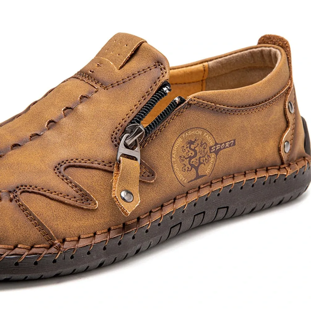 Kaegreel Men Microfiber Leather Side-zip Soft Sole Hand-stitched Shoes Casual Shoes