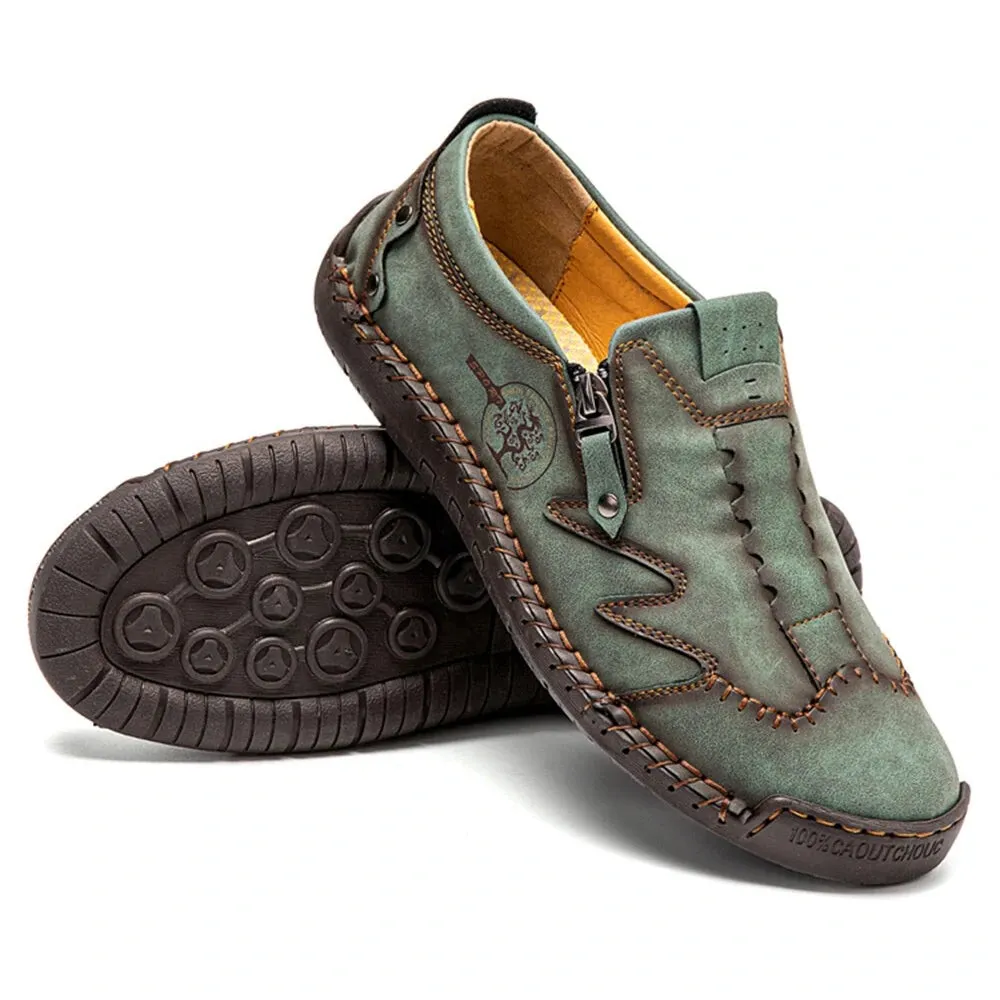 Kaegreel Men Microfiber Leather Side-zip Soft Sole Hand-stitched Shoes Casual Shoes