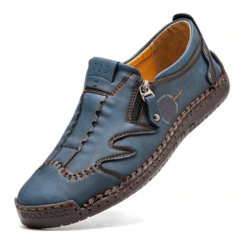 Kaegreel Men Microfiber Leather Side-zip Soft Sole Hand-stitched Shoes Casual Shoes