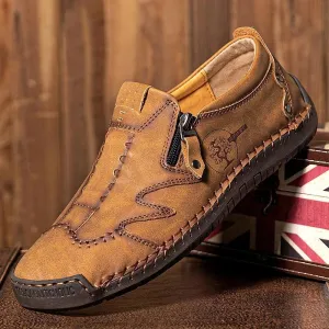 Kaegreel Men Microfiber Leather Side-zip Soft Sole Hand-stitched Shoes Casual Shoes