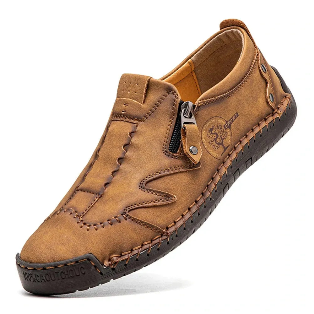 Kaegreel Men Microfiber Leather Side-zip Soft Sole Hand-stitched Shoes Casual Shoes
