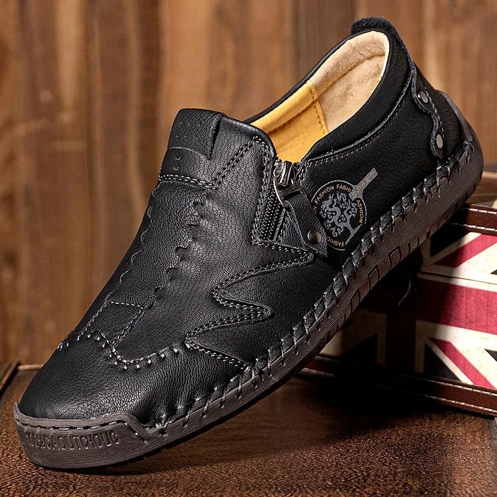 Kaegreel Men Microfiber Leather Side-zip Soft Sole Hand-stitched Shoes Casual Shoes