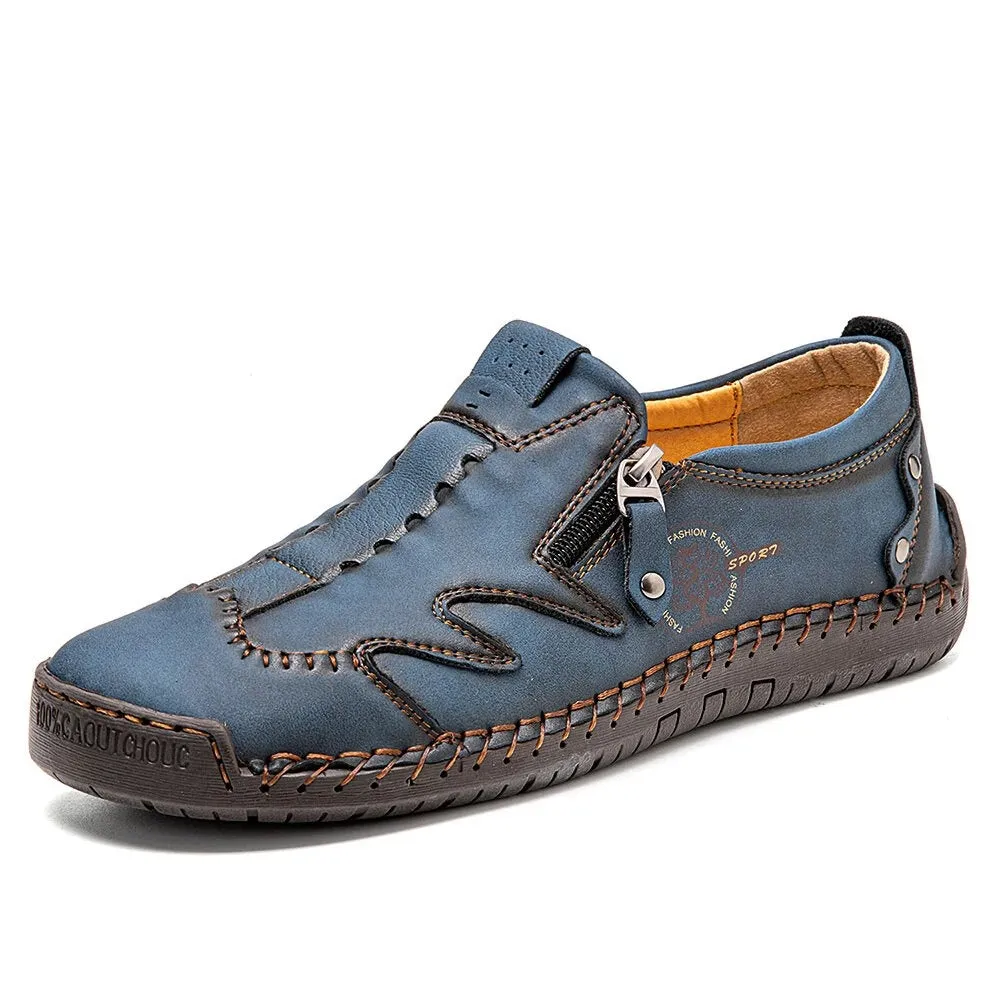 Kaegreel Men Microfiber Leather Side-zip Soft Sole Hand-stitched Shoes Casual Shoes