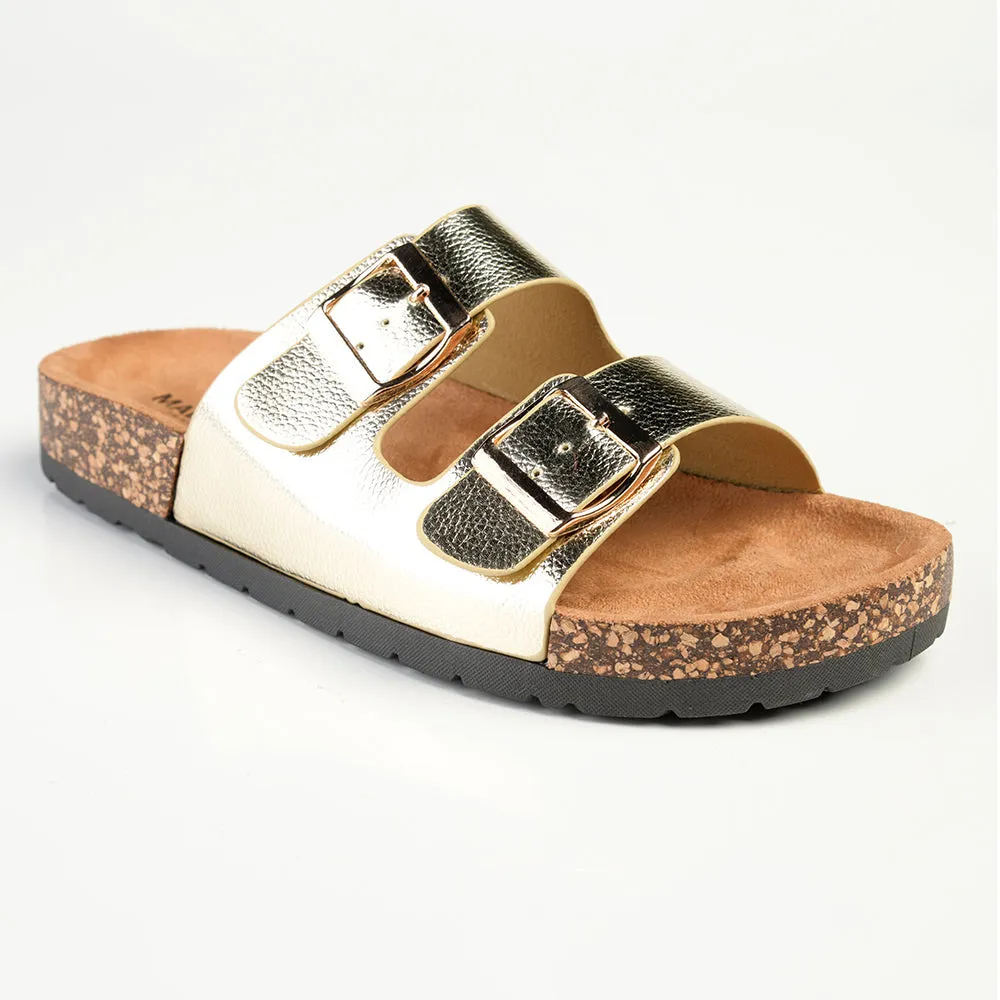 Madison 2 Buckle Comfort BF Sandals - Gold