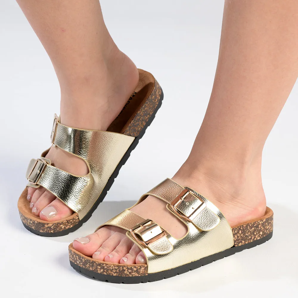 Madison 2 Buckle Comfort BF Sandals - Gold