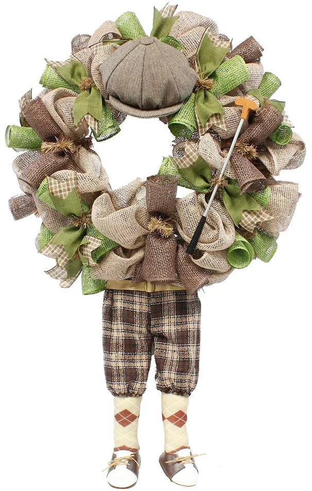 Plush Vintage Golfer Wreath Accent
