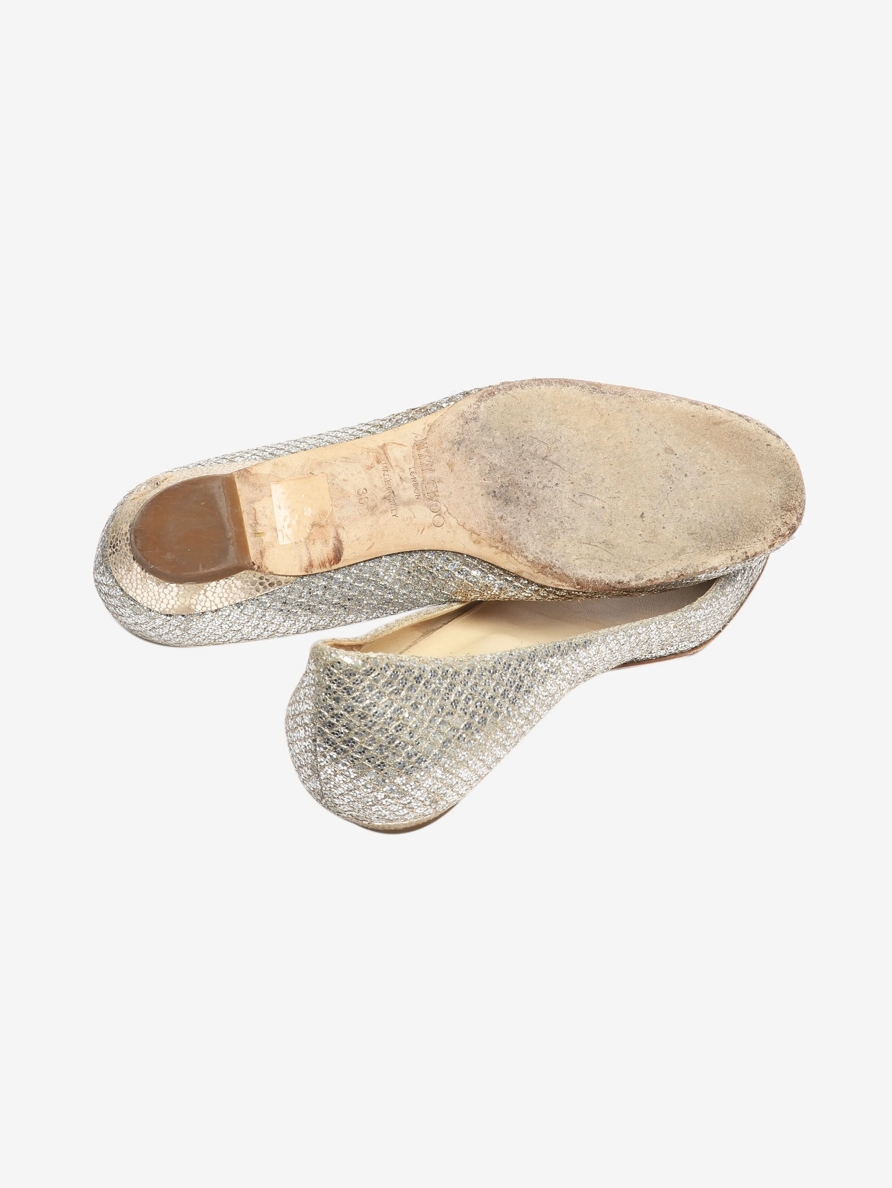 Silver sparkly snakeskin ballet flats - size EU 38