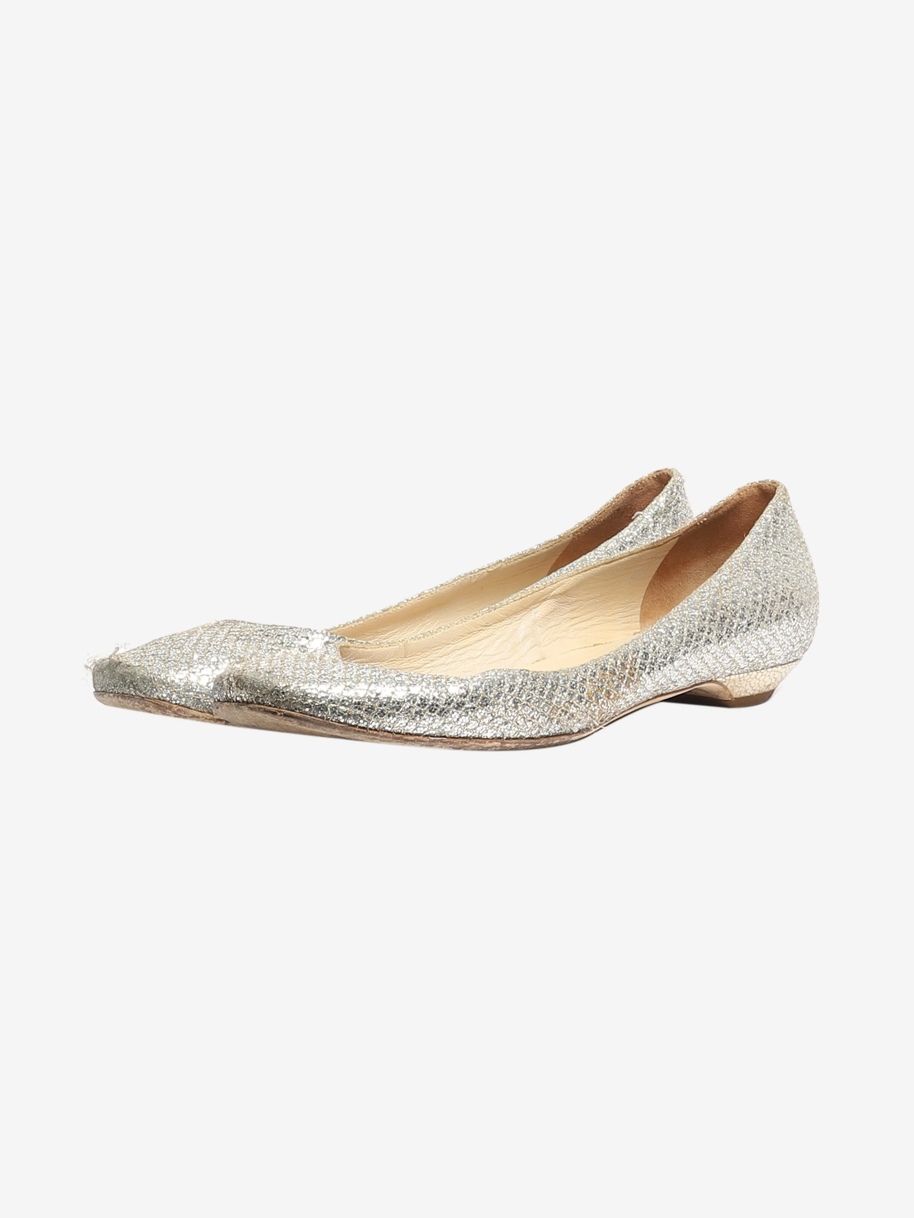 Silver sparkly snakeskin ballet flats - size EU 38