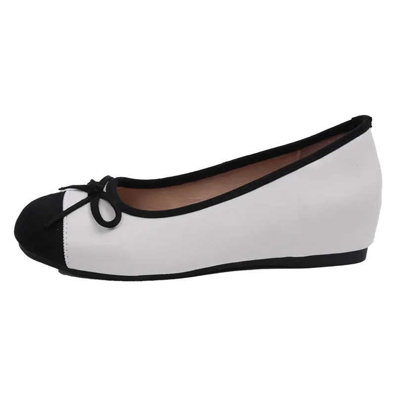 Sohiwoo Women's Round Toe Bowknot Girl Ballet Shoes 2025 Spring Red Ballerina Flats Women Cozy Slip On Height Increase Casual Shoes