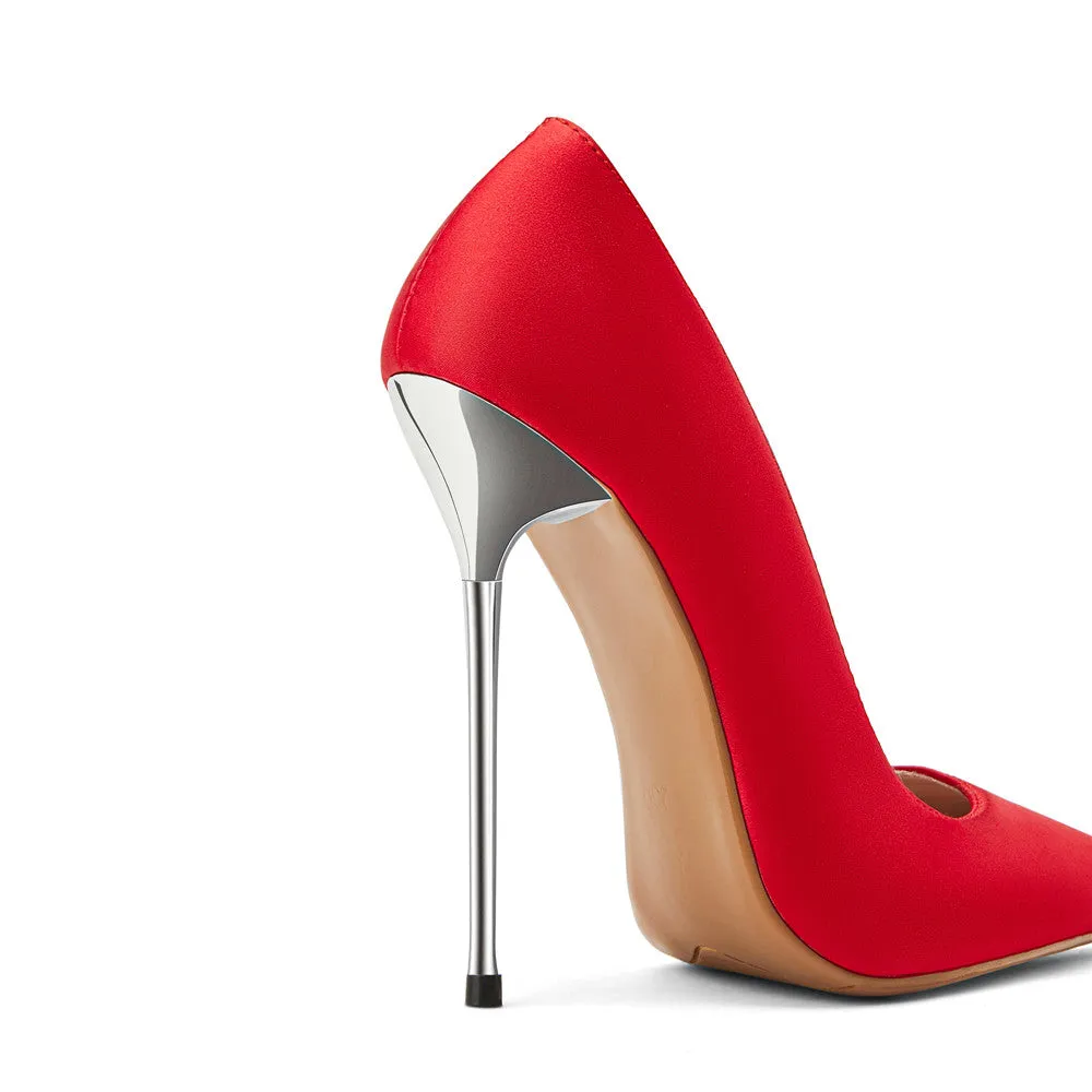 TinaCus Women's Handmade Satin Sexy Pointed Toe Super High Stiletto Heel Stylish Plus-size Pumps