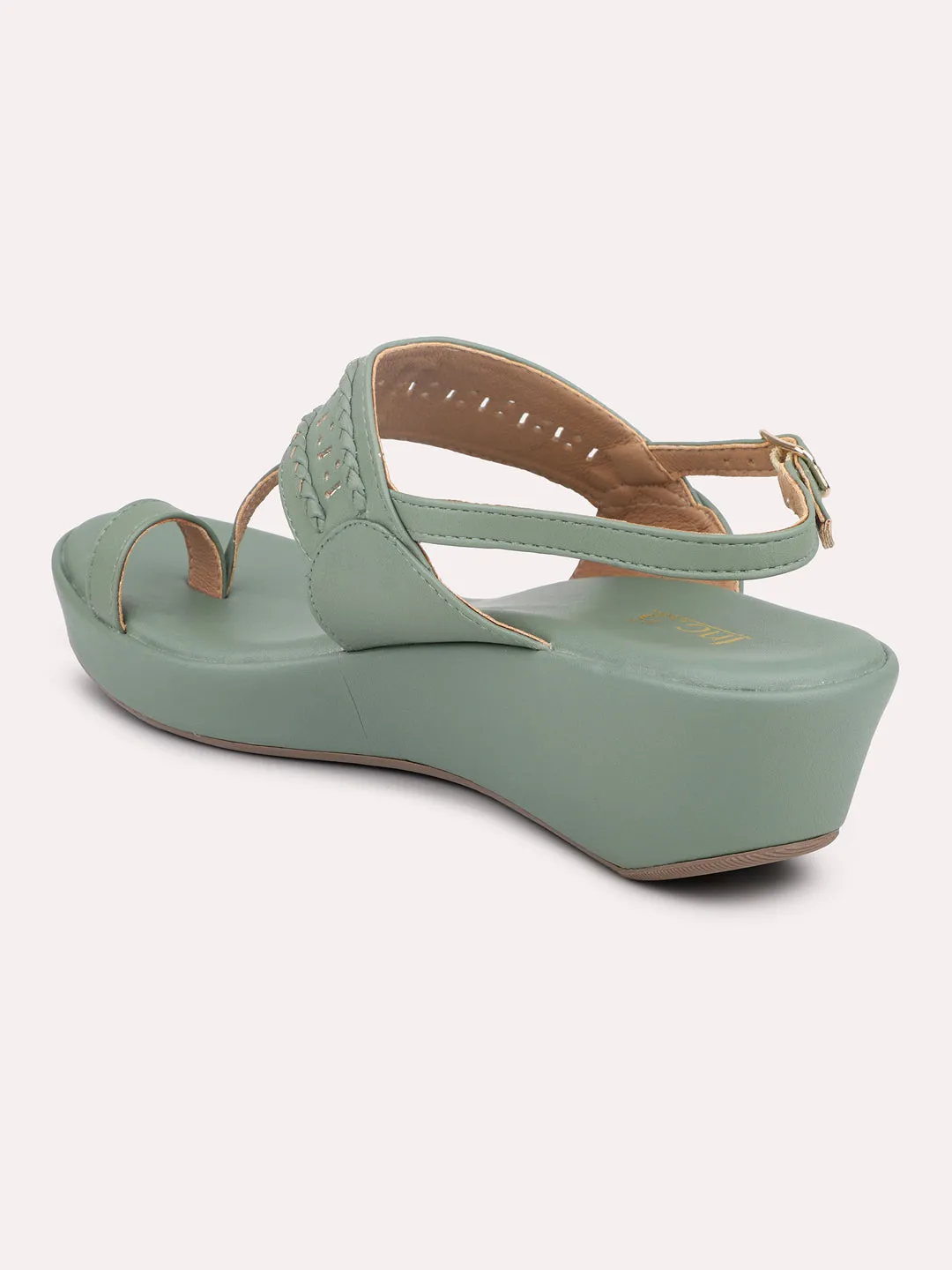 Women Green One Toe Textured Wedges