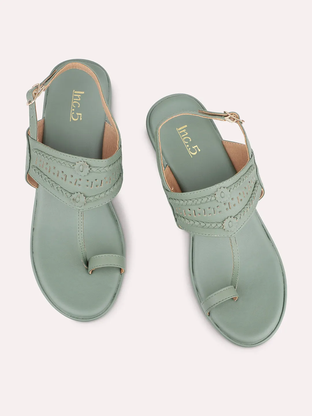 Women Green One Toe Textured Wedges