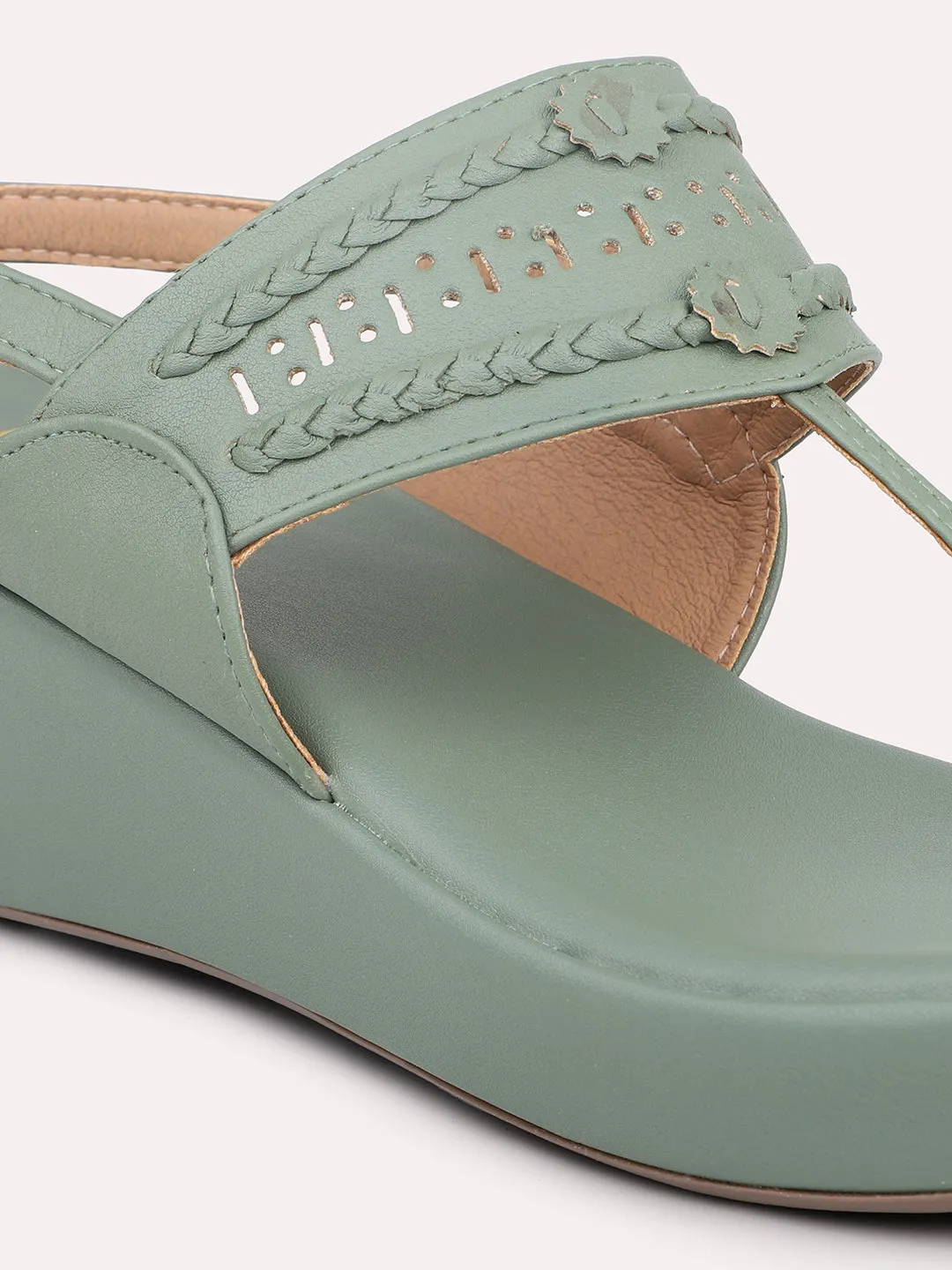 Women Green One Toe Textured Wedges