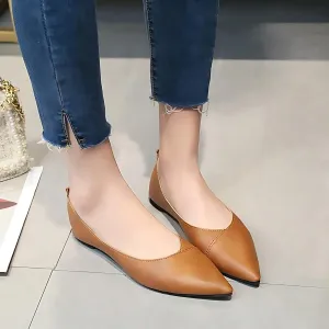Women's Casual Shoes 2021 Soft PU Leather Ballet Flats Pointed Toe Shallow Mouth Slip-on Ladies Loafer