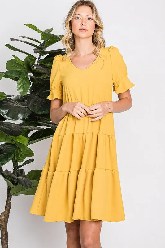 Yellow Soft Summer High Waist Short Dress