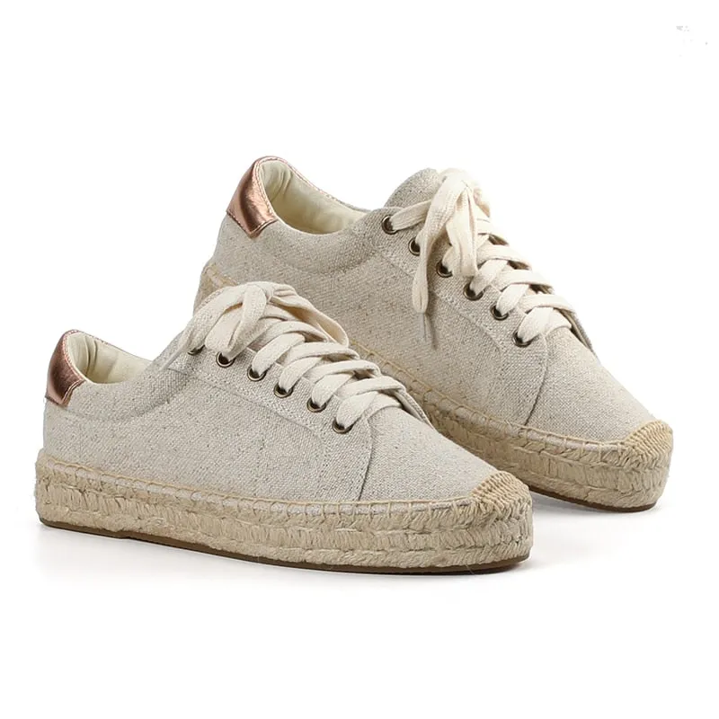 Zapatillas Mujer Tienda Soludos Women's Lace-up Espadrilles Casual Platform Sneakers Sewing Wedges Shoes For Flat Round Hemp