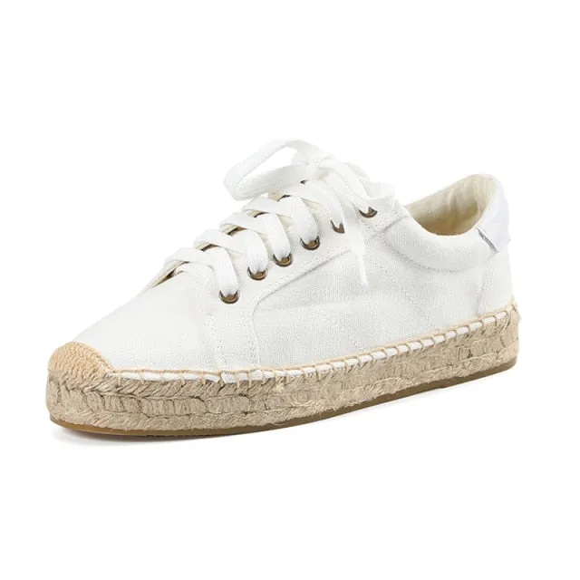 Zapatillas Mujer Tienda Soludos Women's Lace-up Espadrilles Casual Platform Sneakers Sewing Wedges Shoes For Flat Round Hemp