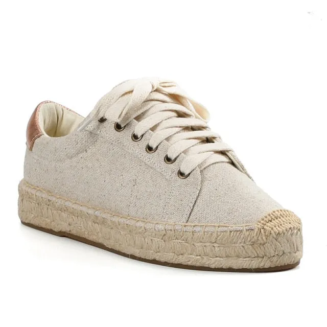 Zapatillas Mujer Tienda Soludos Women's Lace-up Espadrilles Casual Platform Sneakers Sewing Wedges Shoes For Flat Round Hemp